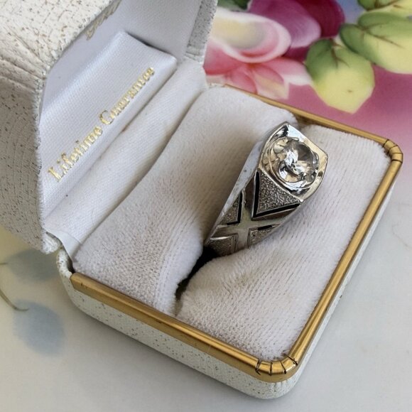 Vintage MCM Vargas Mens Sterling Ring Sz 12.5 Clear Spinel stone 13.5 grams
